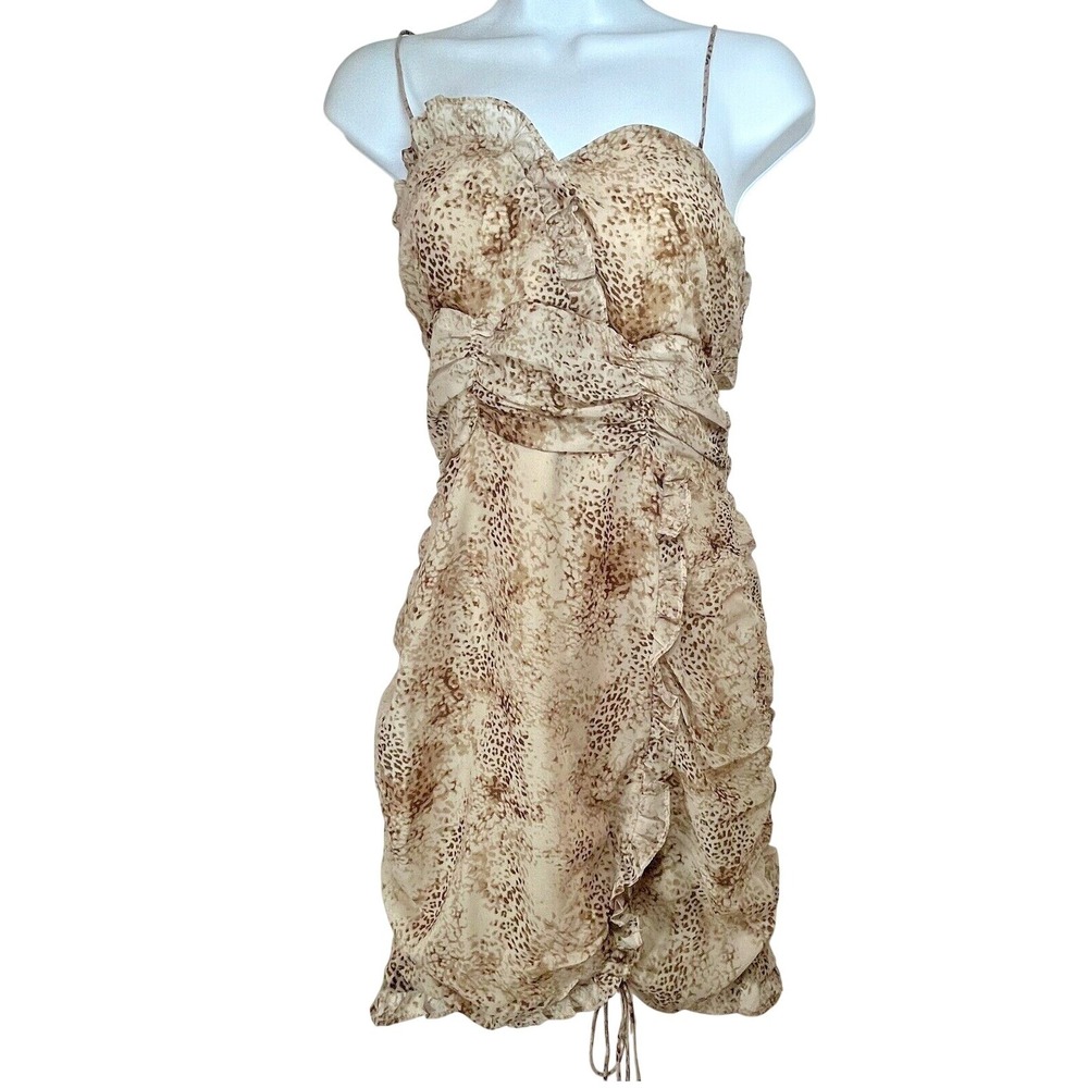 Lioness Under the Same Sun Womens M Animal Print Mini‎ Scrunch Ruffle Dress NWT